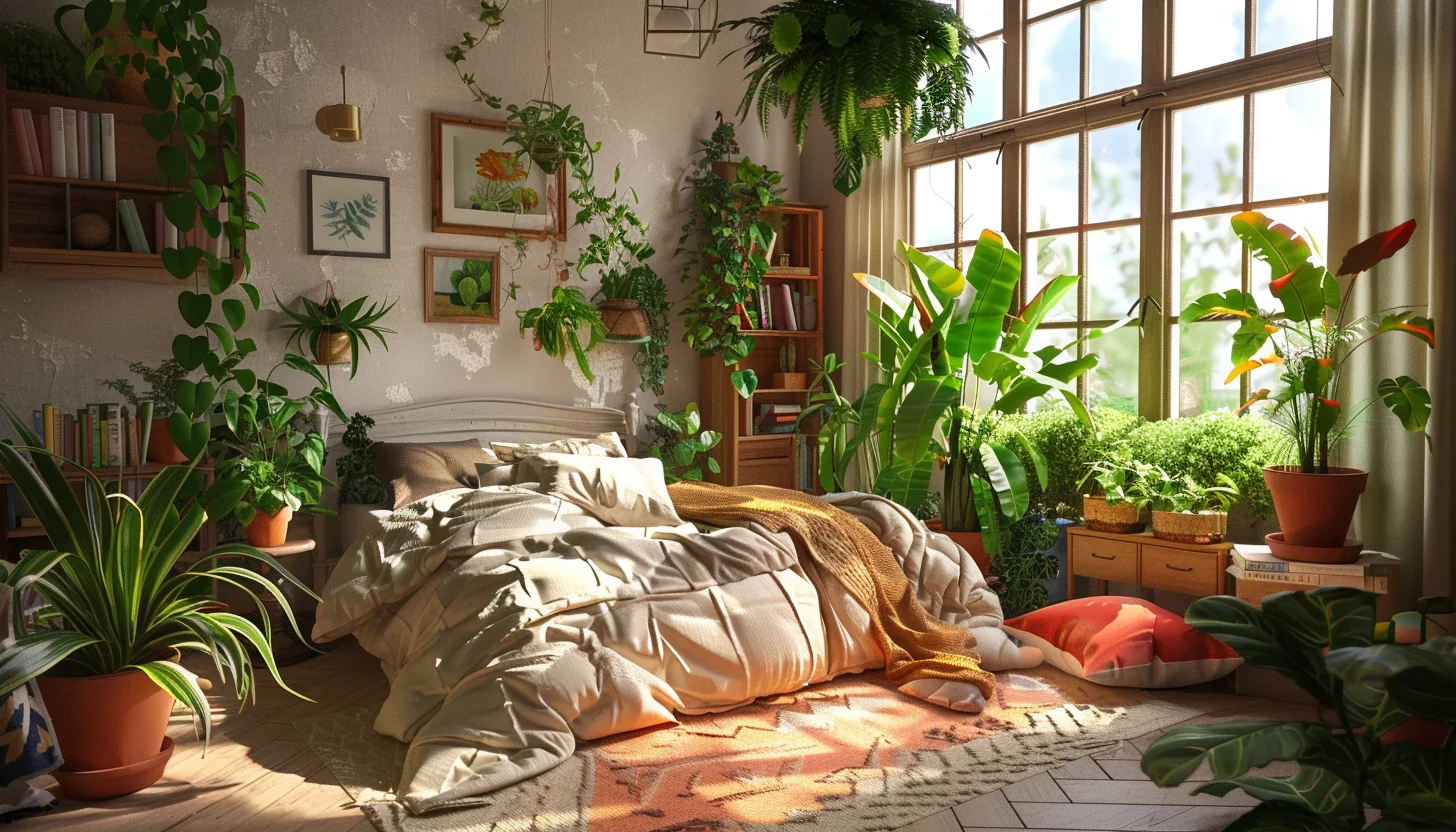 cozy bedroom with plants