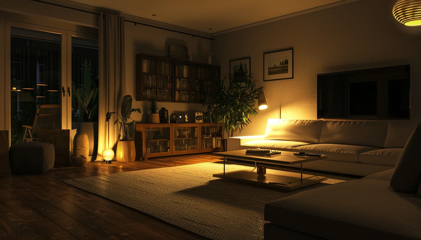 cozy living room at night