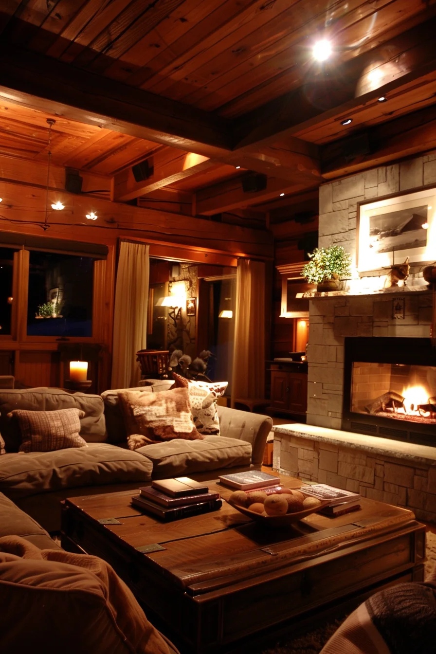 cozy living room at night