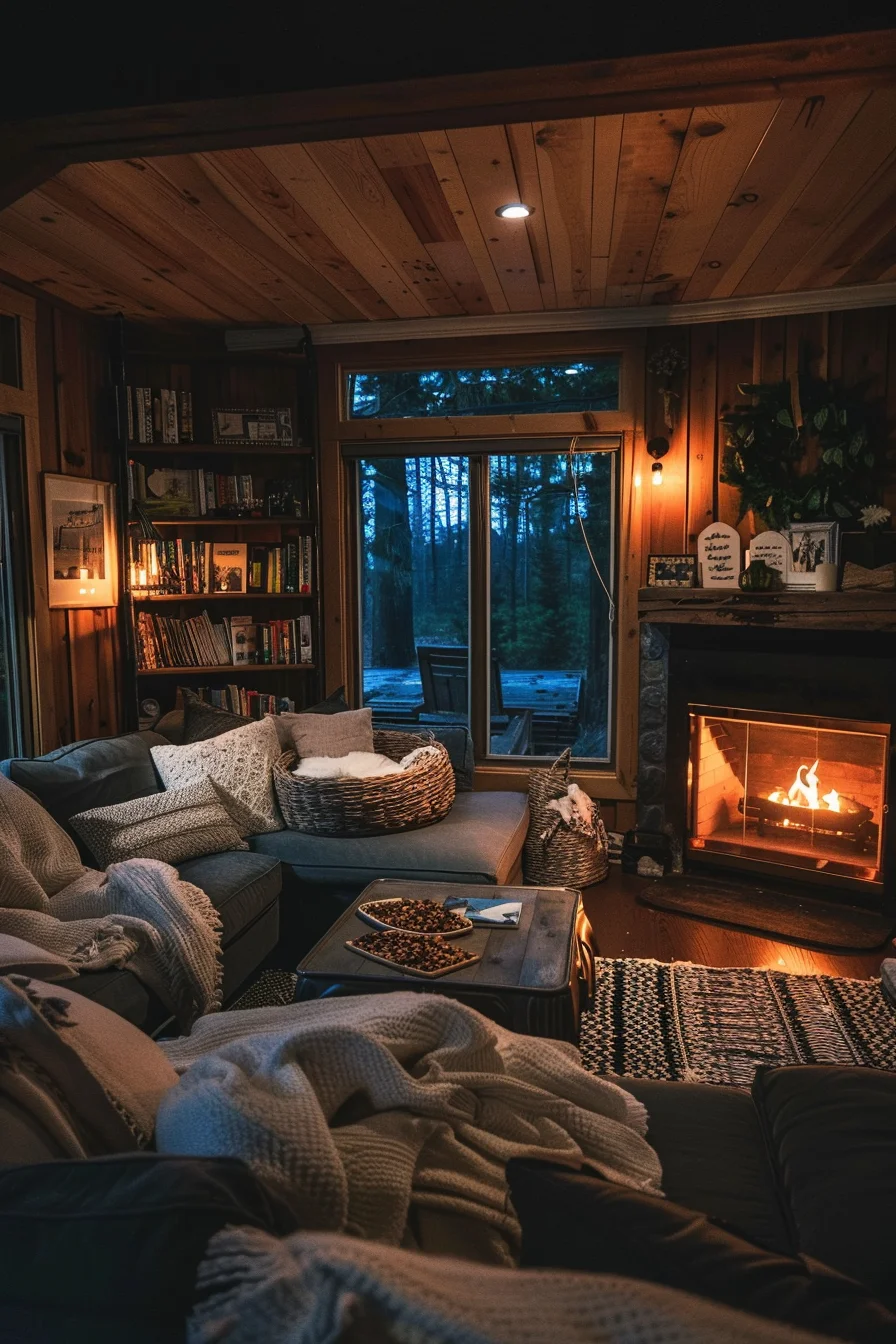 cozy living room at night