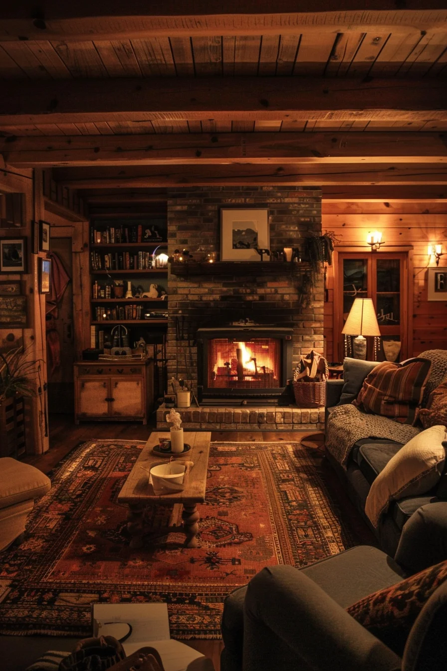 cozy living room at night