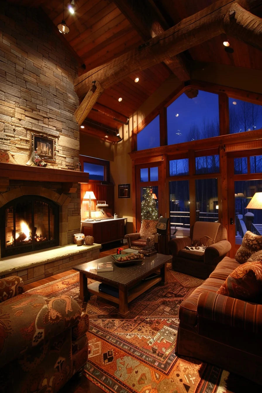 cozy living room at night