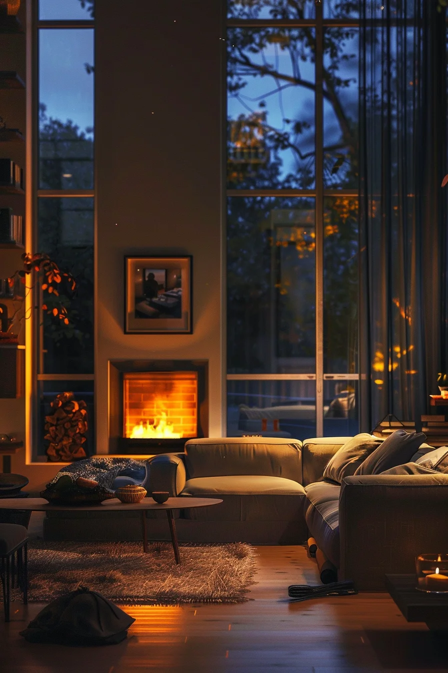 cozy living room at night