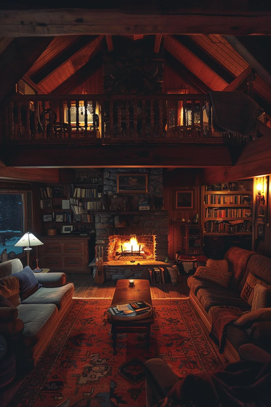 cozy living room at night