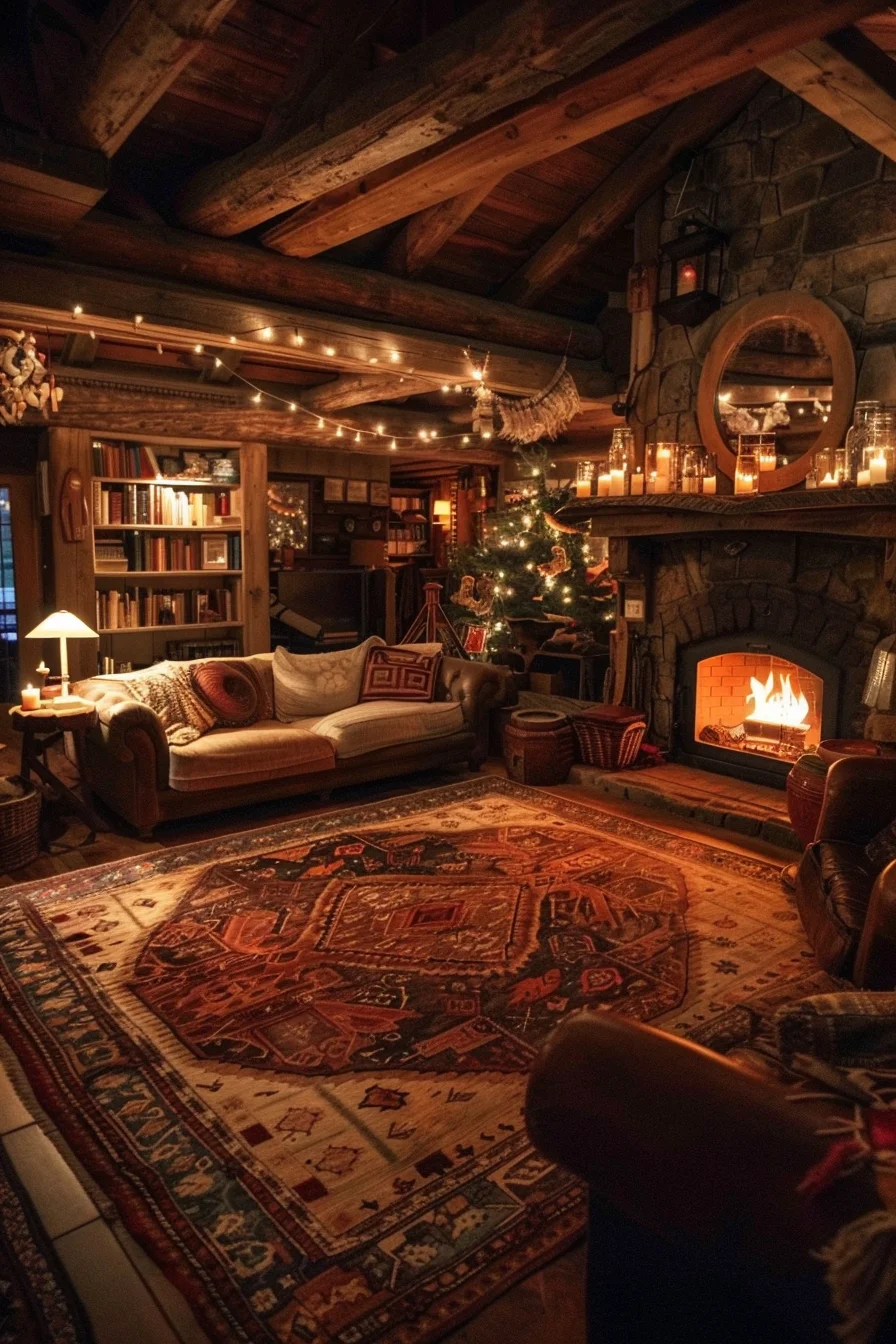 cozy living room at night