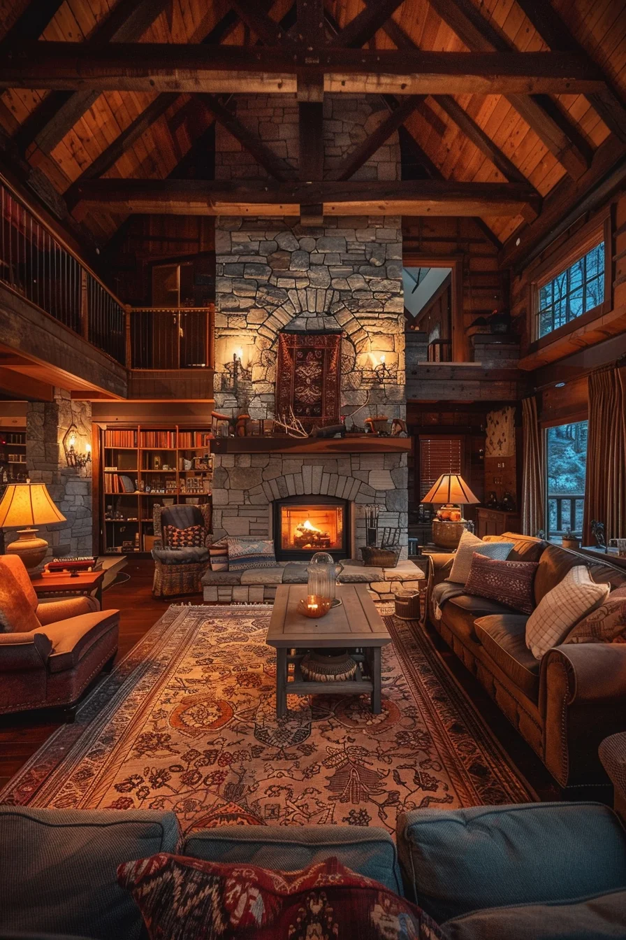 cozy living room at night