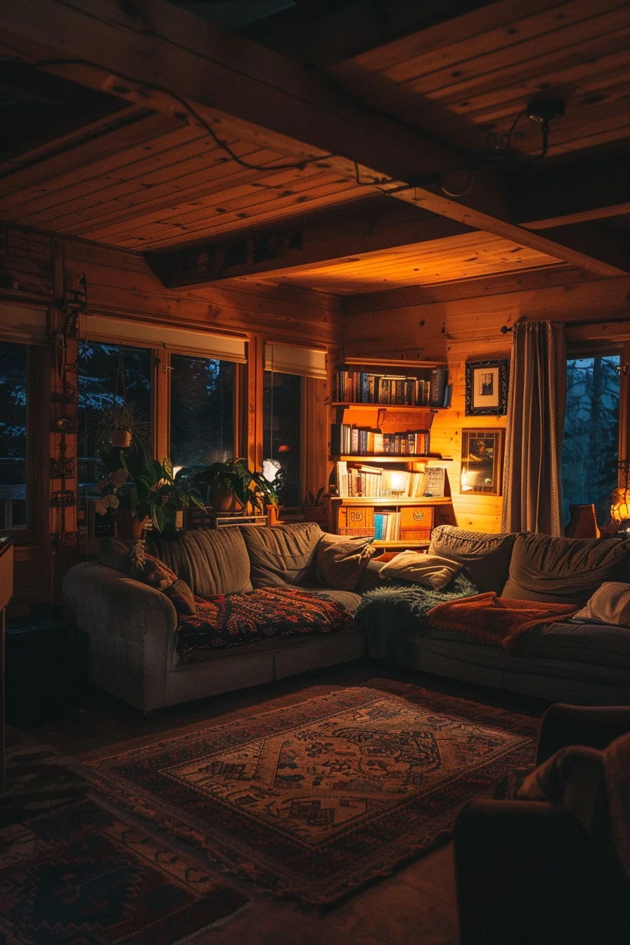 cozy living room at night