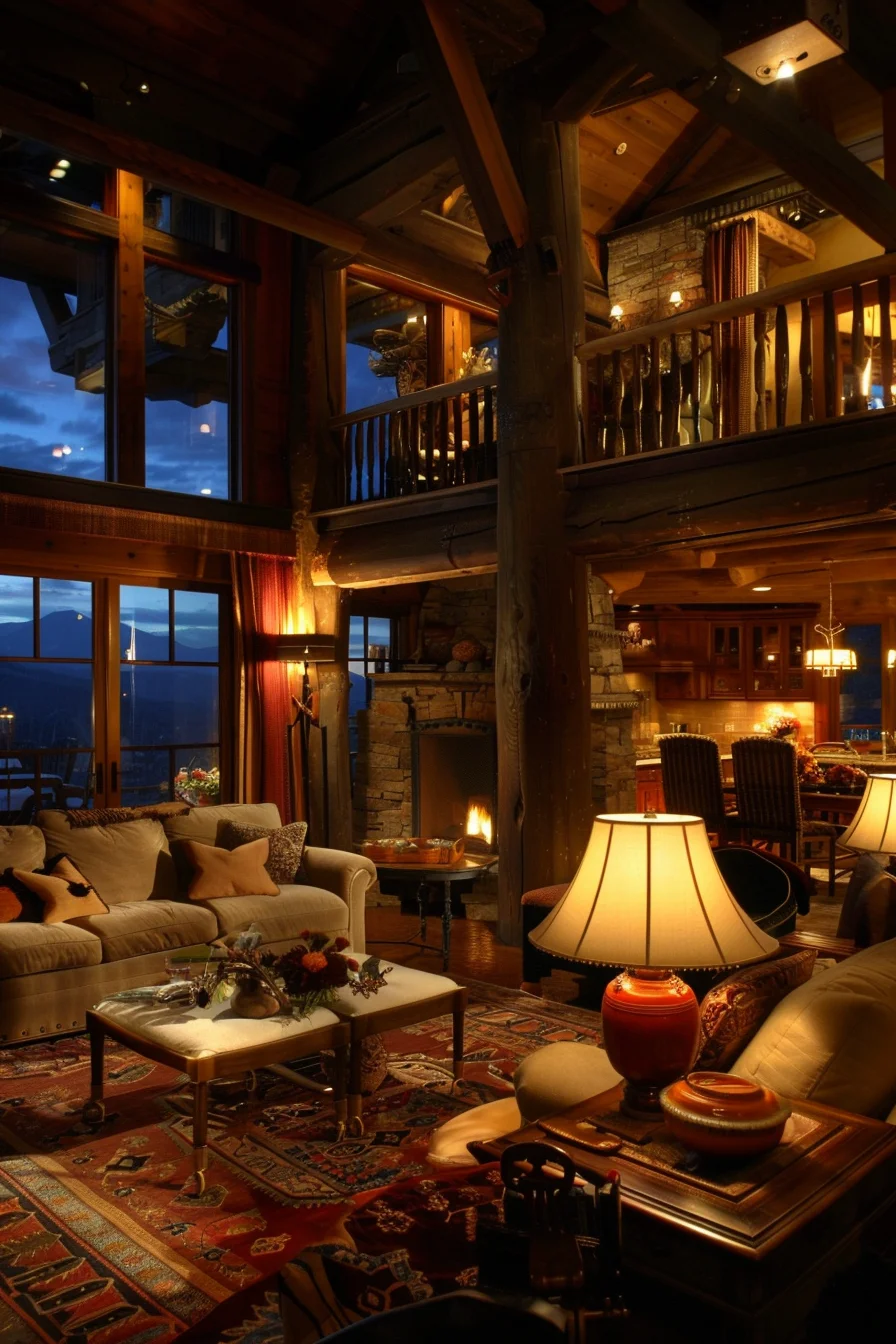 cozy living room at night