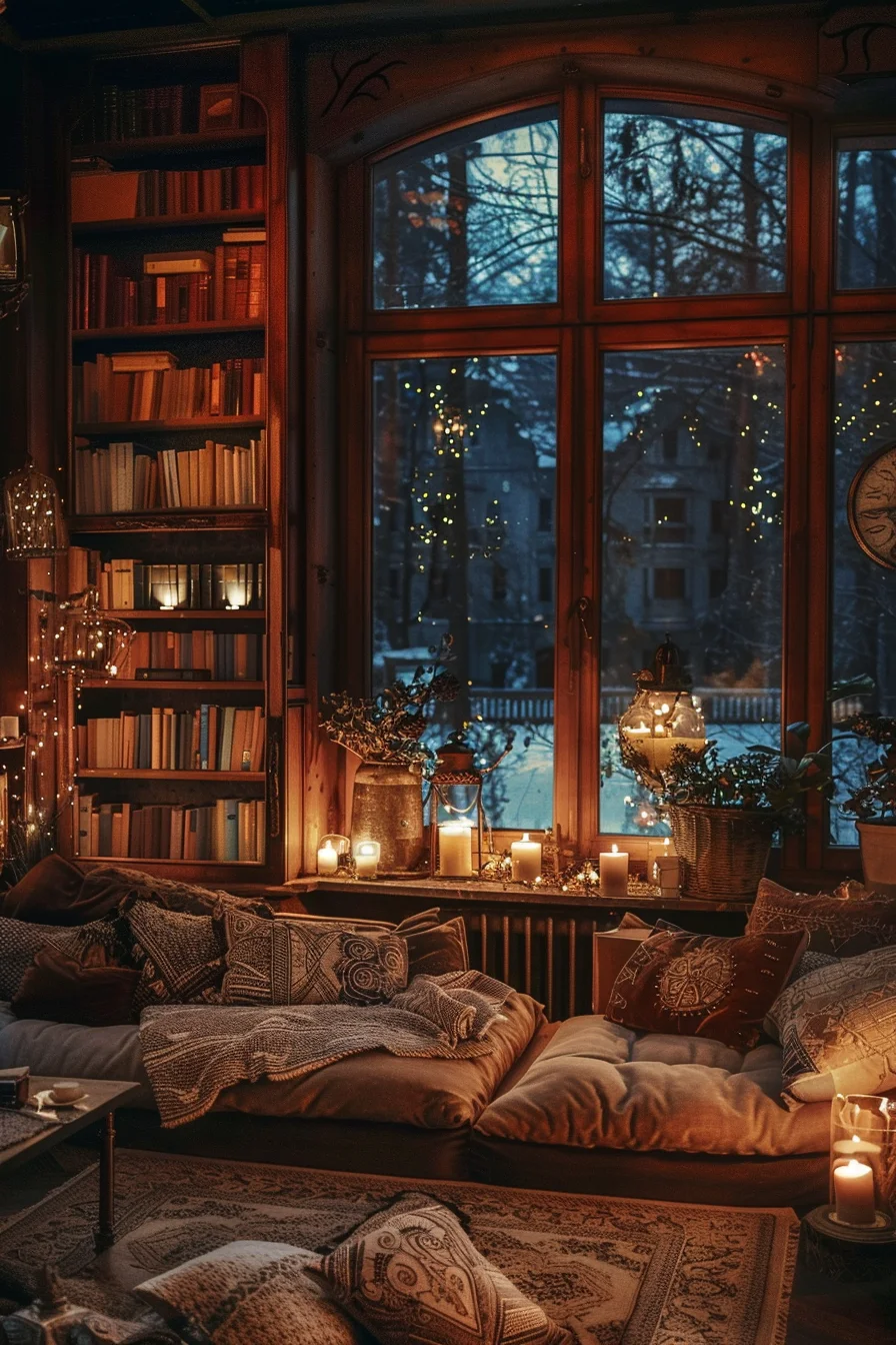 cozy living room at night