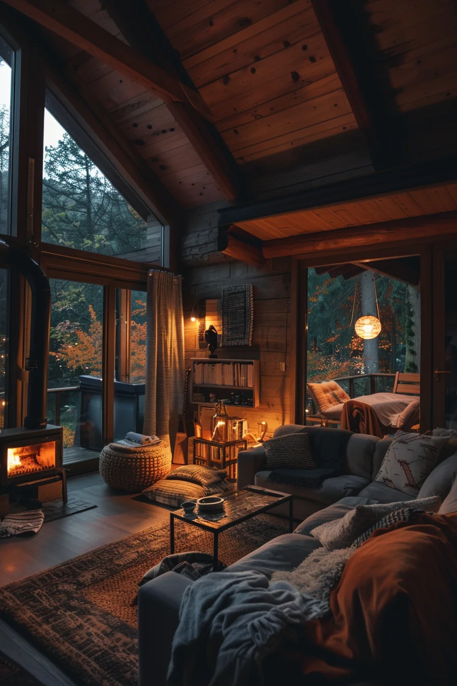 cozy living room at night