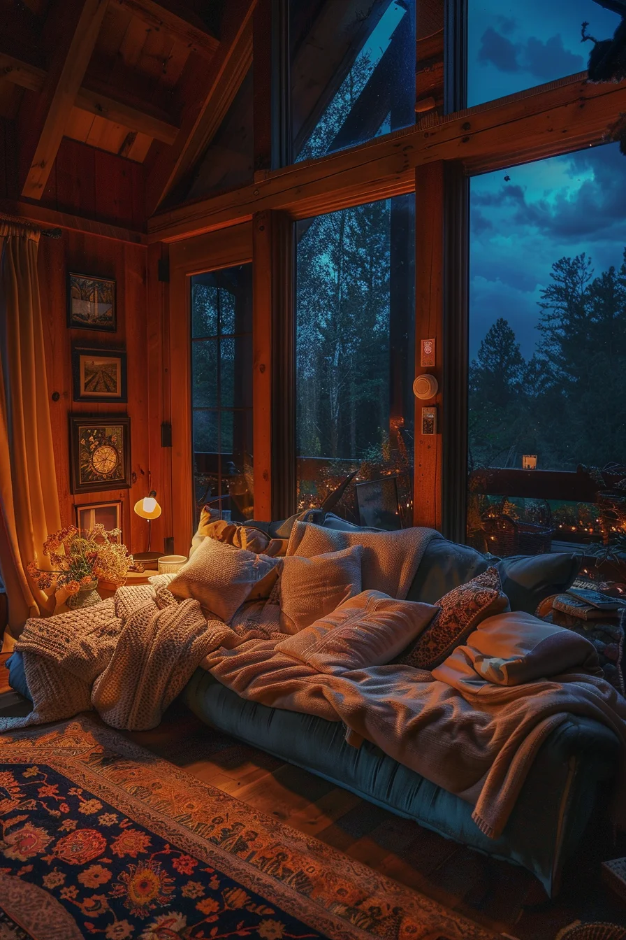 cozy living room at night